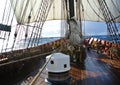 View from deck of a tallship or squarerigger, with capstan Royalty Free Stock Photo