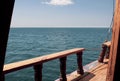 View from the deck of a vintage wooden ship on the sea horizon Royalty Free Stock Photo