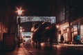 View on the decorated for Christmas old street