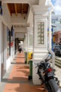 View of five-foot-way with decorative floral Peranakan wall tiles, Jalan Besar, Singapore