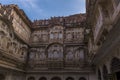 A view of decorative windows on the Mehrangarh fort in the city of Jodhpur, Rajasthan, India