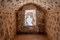 .View of defensive embrasures in the walls of Niebla castle, in Huelva, Andalucia, Spain