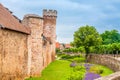 View of the defensive wall at Obernai, Bas Rhin, Alsace France Royalty Free Stock Photo