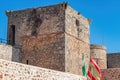 View of defensive walls of Niebla castle, in Huelva, Andalucia, Spain