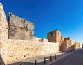 View of defensive walls of Niebla castle, in Huelva, Andalucia, Spain