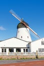 view of Denmark\'s largest windmill in downtown Gudhjem Royalty Free Stock Photo