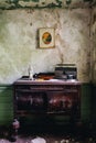 Derelict Antique Wood Table + Radio - Abandoned House in Catskill Mountains - New York