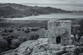 View of derelict building and coast near Galeria in Corsica Royalty Free Stock Photo
