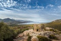 View of derelict building and coast near Galeria in Corsica Royalty Free Stock Photo