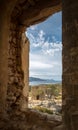 View of derelict building and coast near Galeria in Corsica Royalty Free Stock Photo