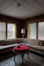 Derelict Living Room with Corner Couch + Table + Phone - Abandoned House - New York