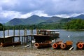 View of Derwent Water with Leisure Boats and Cat Bells Hill Behind Royalty Free Stock Photo