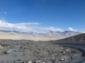 View of desert-like plateau landscape along the Karakoram Highway near Tashkurgan, Xinjiang Autonomous Region, China