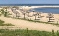 View of the desert sandy beach in the settlement Amber, the Kali