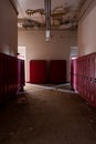 Desolate Hallway + Red Lockers - Abandoned Gladstone School - Pittsburgh, Pennsylvania