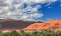 View of the desolating valley Ounila River. Beautiful Northern African Landscape . Fascinating view from the hill to the Royalty Free Stock Photo