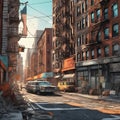view of destroyed new york city, post apocalypse after world war or natural disaster in cartoon anime style, generative ai, ai gen