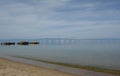 View of the destroyed wooden pier in Peschanaya bay on Olkhon island, Lake Baikal Royalty Free Stock Photo