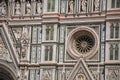 View of detail carved in marble from the facade of the Cathedral Santa Maria del Fiore