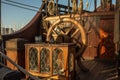 View of the details of the Spanish Galleon replica wooden ship