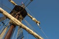 View of the details of the Spanish Galleon replica wooden ship