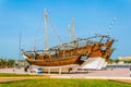 View of a dhow ship in front of the naval museum in Kuwait Royalty Free Stock Photo