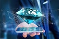 Diamond shinning in front of connections - 3d render Royalty Free Stock Photo