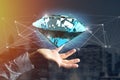 Diamond shinning in front of connections - 3d render Royalty Free Stock Photo