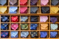 View of different colors ties in the showcase