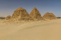 View of dilapidated pyramids of Nuri in the desert near Karima town, Sud Royalty Free Stock Photo