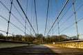 A view of the Dinckley Suspension Bridge footpath across the River Ribble near Hurst Green as seen from its footpath before it was