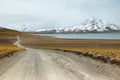 View of dirt road and Miscanti lagoon in Sico Pass