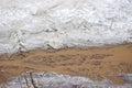 Snow mixed with sand, red, brown, brown mud on the streets Royalty Free Stock Photo