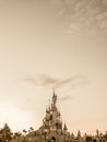 View of the Disneyland Paris castle in a cloudy sky with a filter Royalty Free Stock Photo