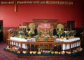 Harvest decorations, pulpit, village church