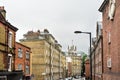 View of the distant Parliament Tower from where Great Peter St and Horseferry Rd cross. London