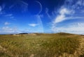 View of distant planet system from landscape