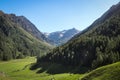 View of the diverse but wild Austrian nature with the crowns of ice-covered mountains near the towns of Kuhtai and St. Sigmund im