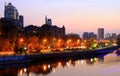 View of the Dnipro city Embankment at night Royalty Free Stock Photo