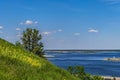 The view on the Dnipro river near the hill in the Trypillya village