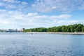 View from the Dnipro river to Trukhanov island Kyiv Ukraine