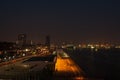 View at Hamburg harbour at night from Dockland building. Royalty Free Stock Photo