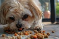 View of dog eating food from a bowl Royalty Free Stock Photo