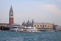 View of Doge's Palace, Campanile on Piazza di San Marco from the island of San Giorgio Maggiore, Venice, Italy Royalty Free Stock Photo