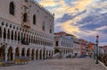 Doge`s Palace at St. Mark`s Square in Venice Italy at sunrise Royalty Free Stock Photo