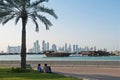 View of doha in qatar with boats and skyline