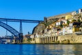 Dom Luis I Bridge and the Ribeira riverside, in Porto Royalty Free Stock Photo