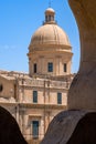 View of the dome of the Baroque church Cathedral of San Corrado in the center of Noto in the province of Syracuse in Sicily, Italy