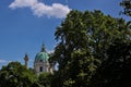 View of the dome of the baroque Karlskirche church on the Karlsplatz square.