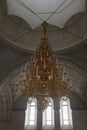 view of the dome and chandelier in the temple Tikhvin Monastery of the Dormition of the Mother of God, Russia, Chuvash Republic